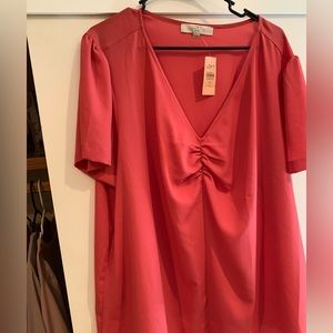 Loft Short Sleeve Shirred front Blouse 24 Pink